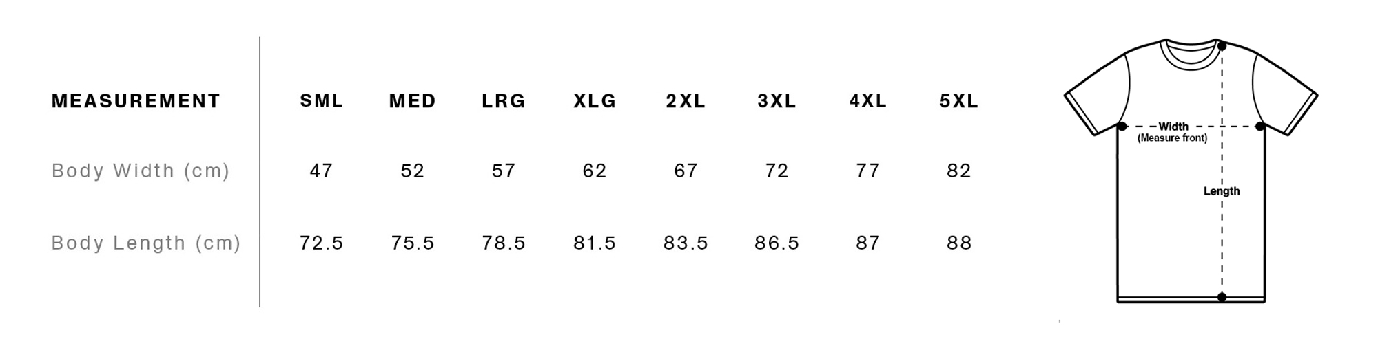 PCFA-Shirt size guide