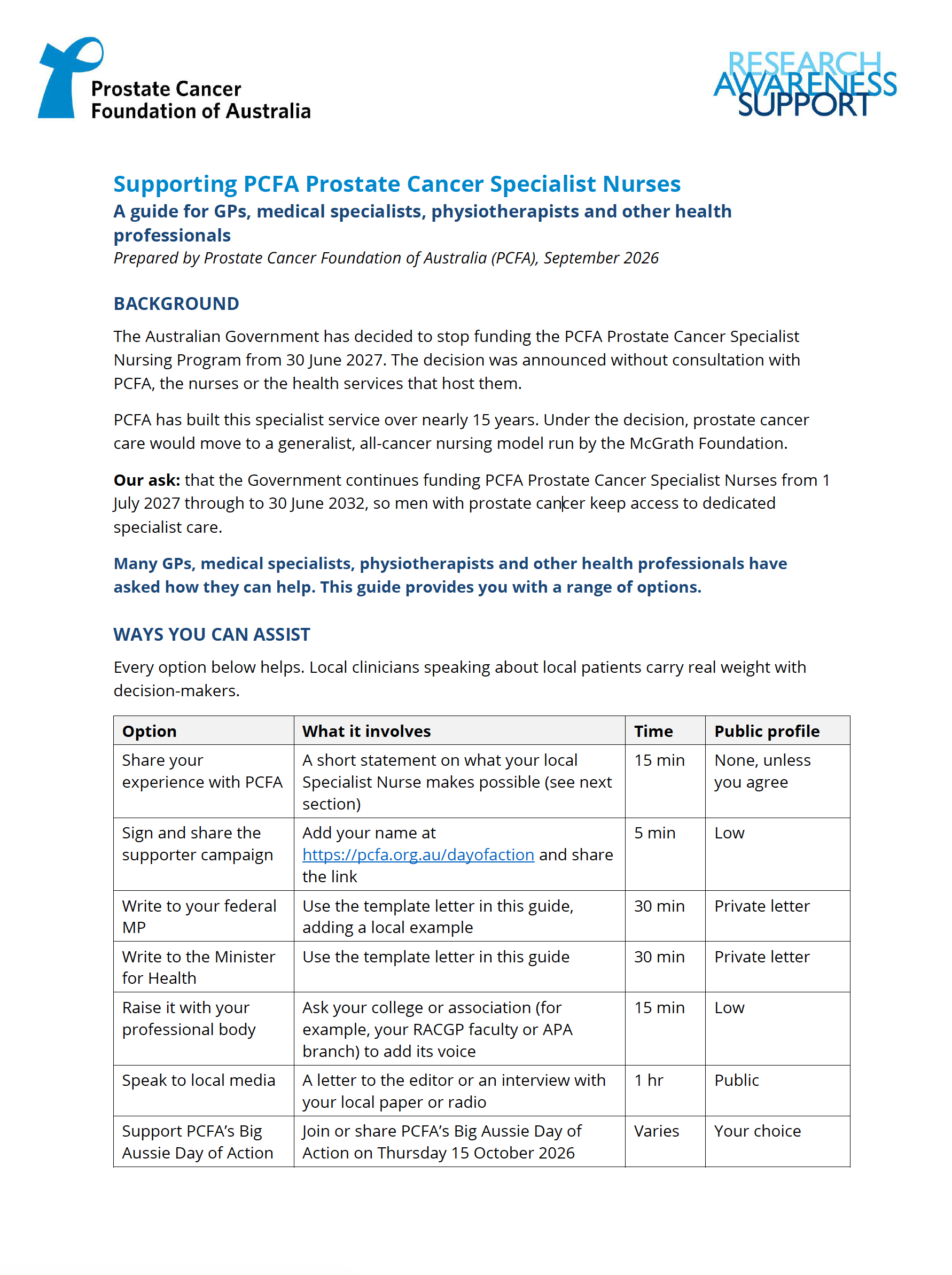 For Health Professionals | Supporting PCFA Prostate Cancer Specialist Nurses